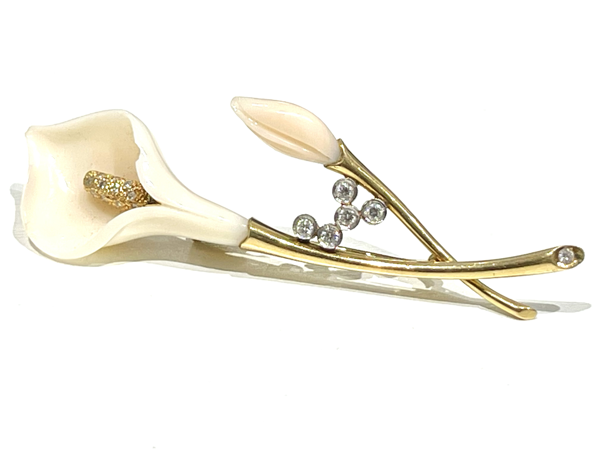 Pt900・K18　プラチナ・金コンビ　ダイヤモンド付きブローチ　D：0.31 ct　