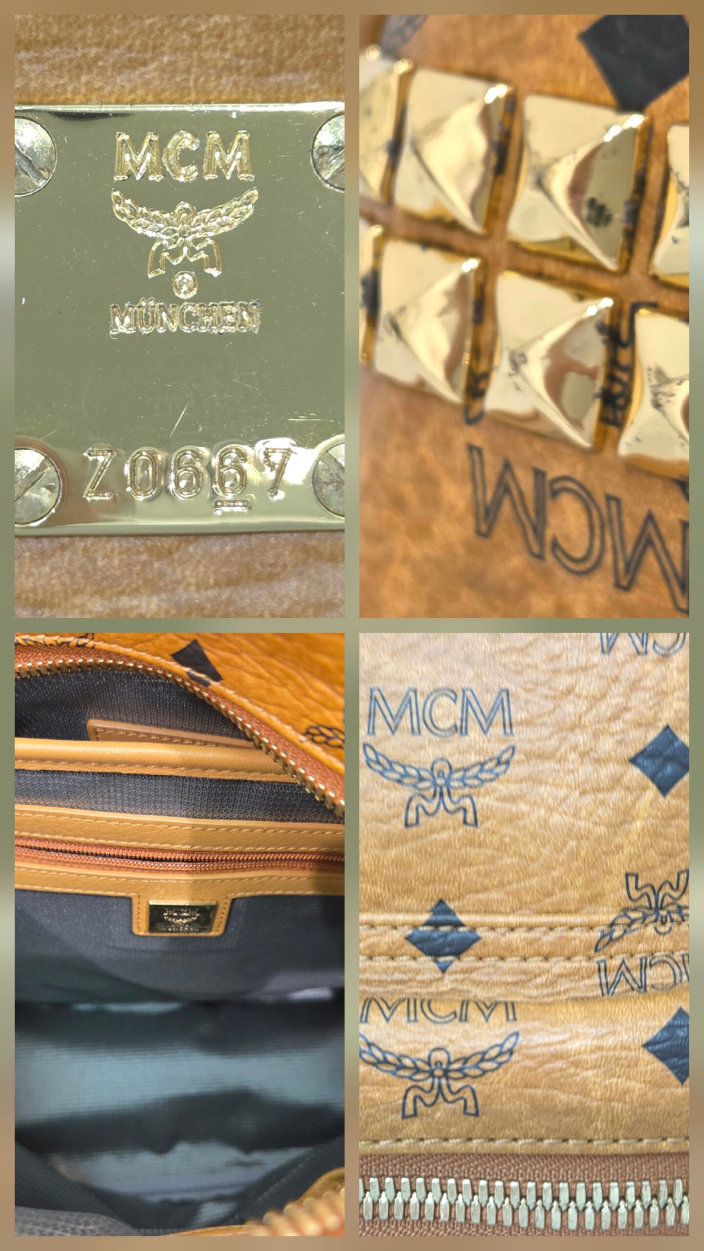 MCM バックパック レザー×スタッズ