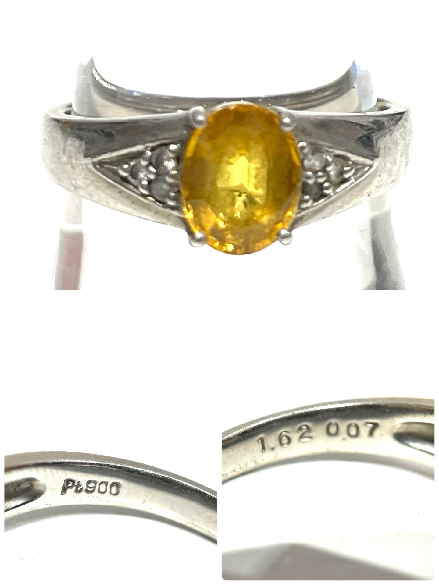 Pt900 プラチナ イエローサファイア:1.62ct・ダイヤモンド:0.07ct 付きリング