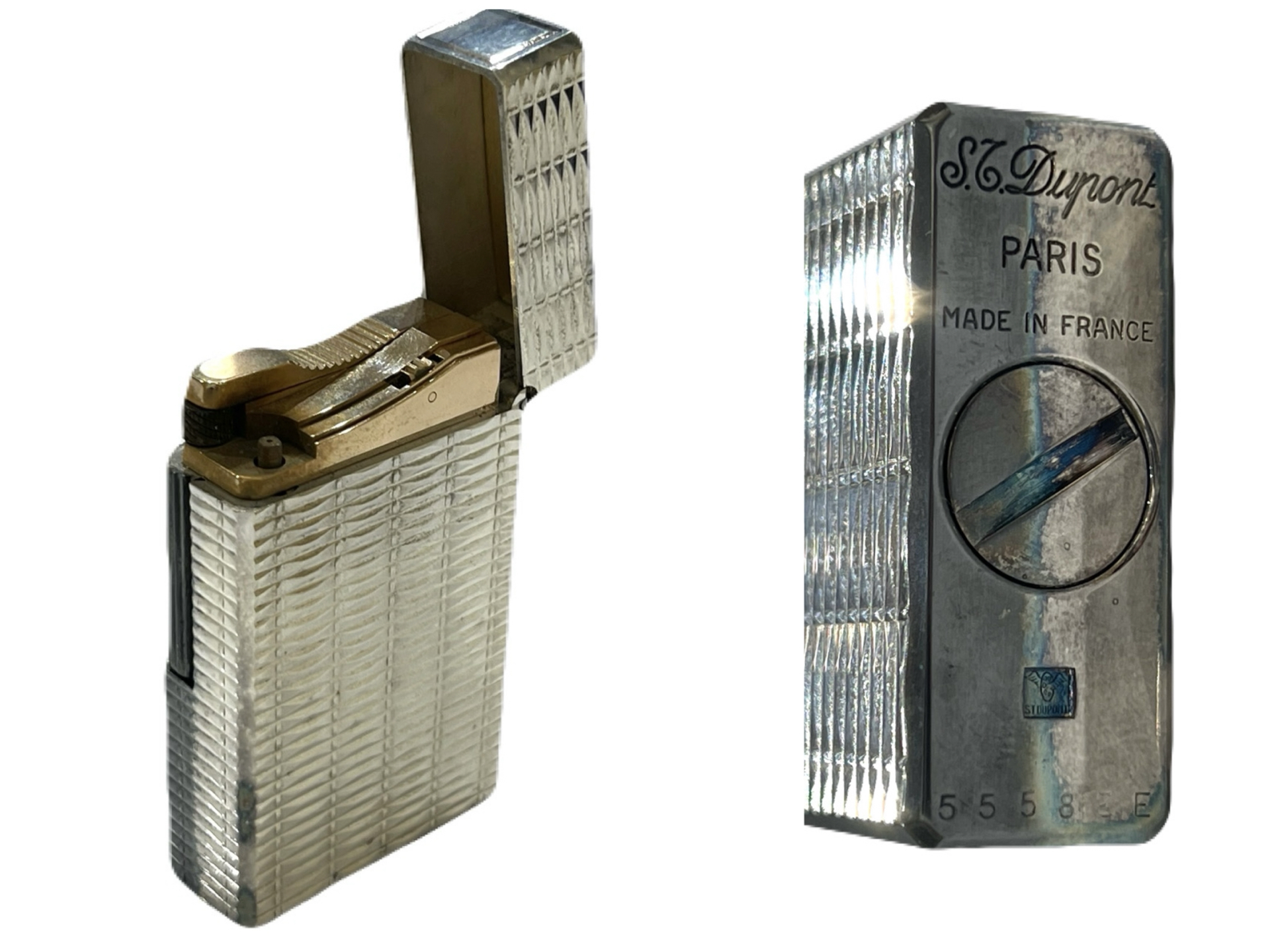 S.T Dupont デュポン ローラー式 ガスライター シルバー系 5558EE 箱・冊子付き