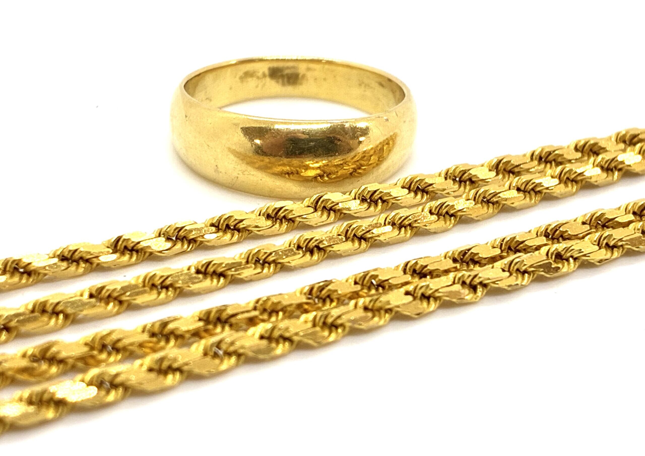 18金　かまぼこリング　ロープチェーンネックレス