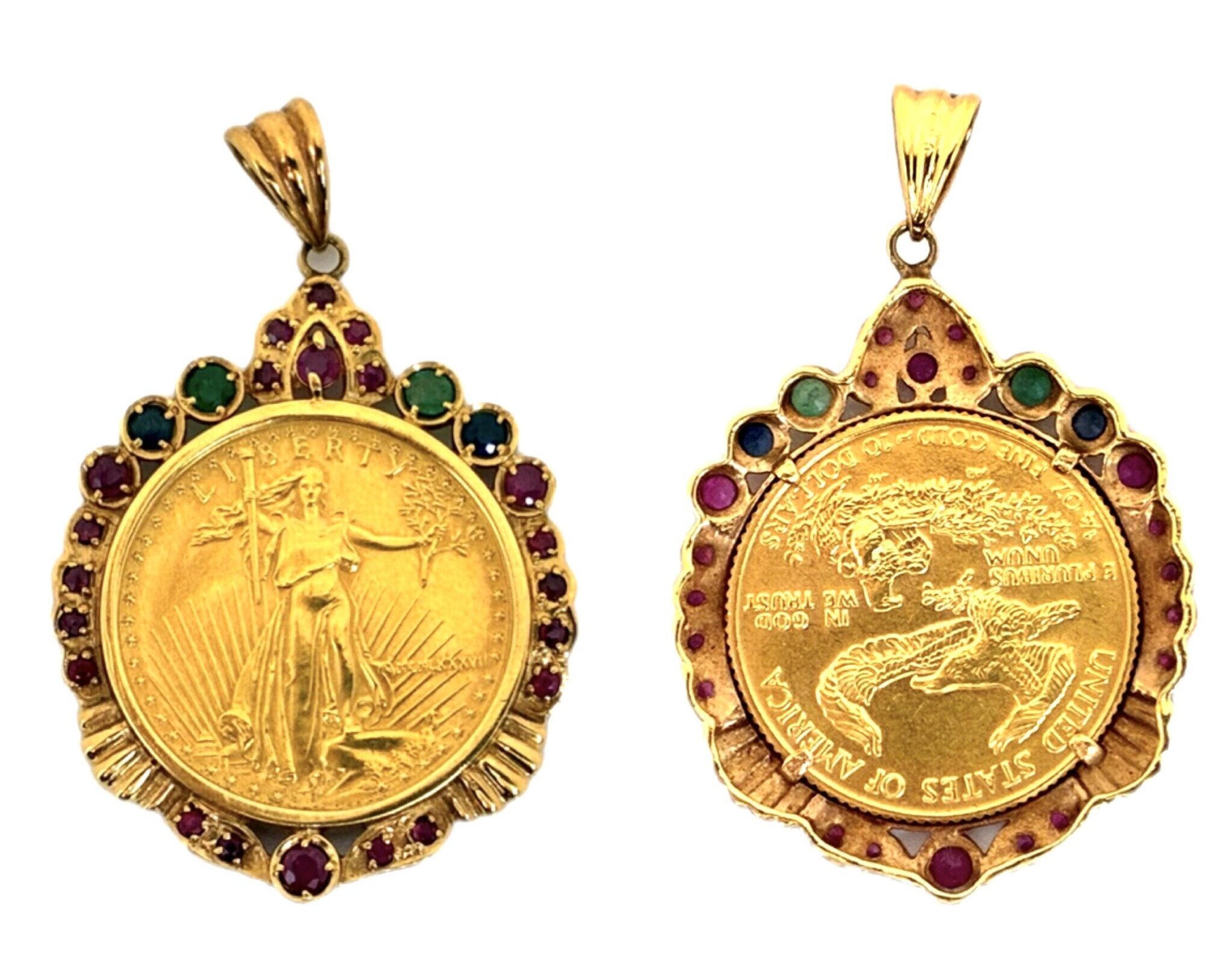 22金　K22　イーグル金貨　エメラルド　ルビー　18金枠