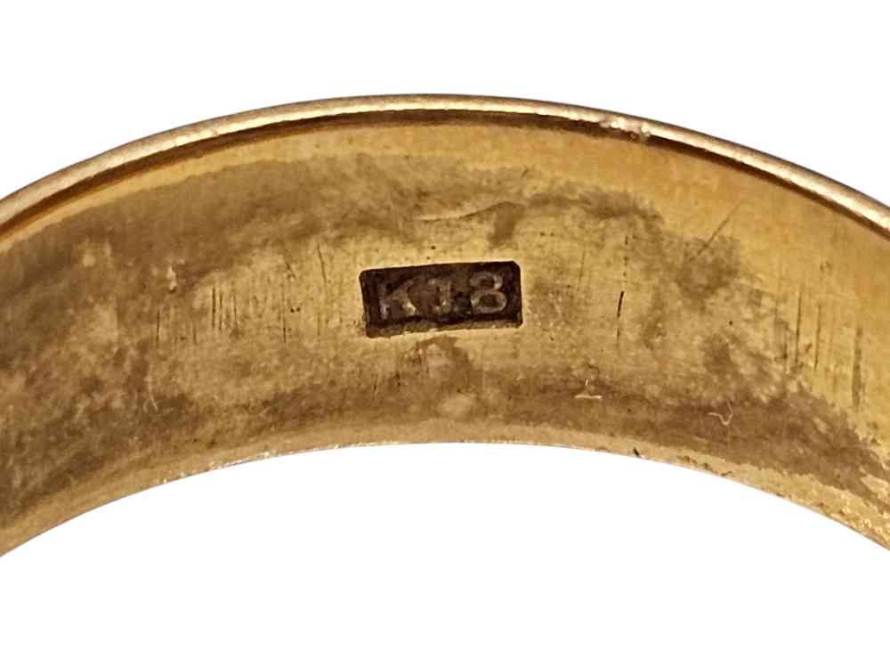 K18 花彫刻 甲丸リング 刻印