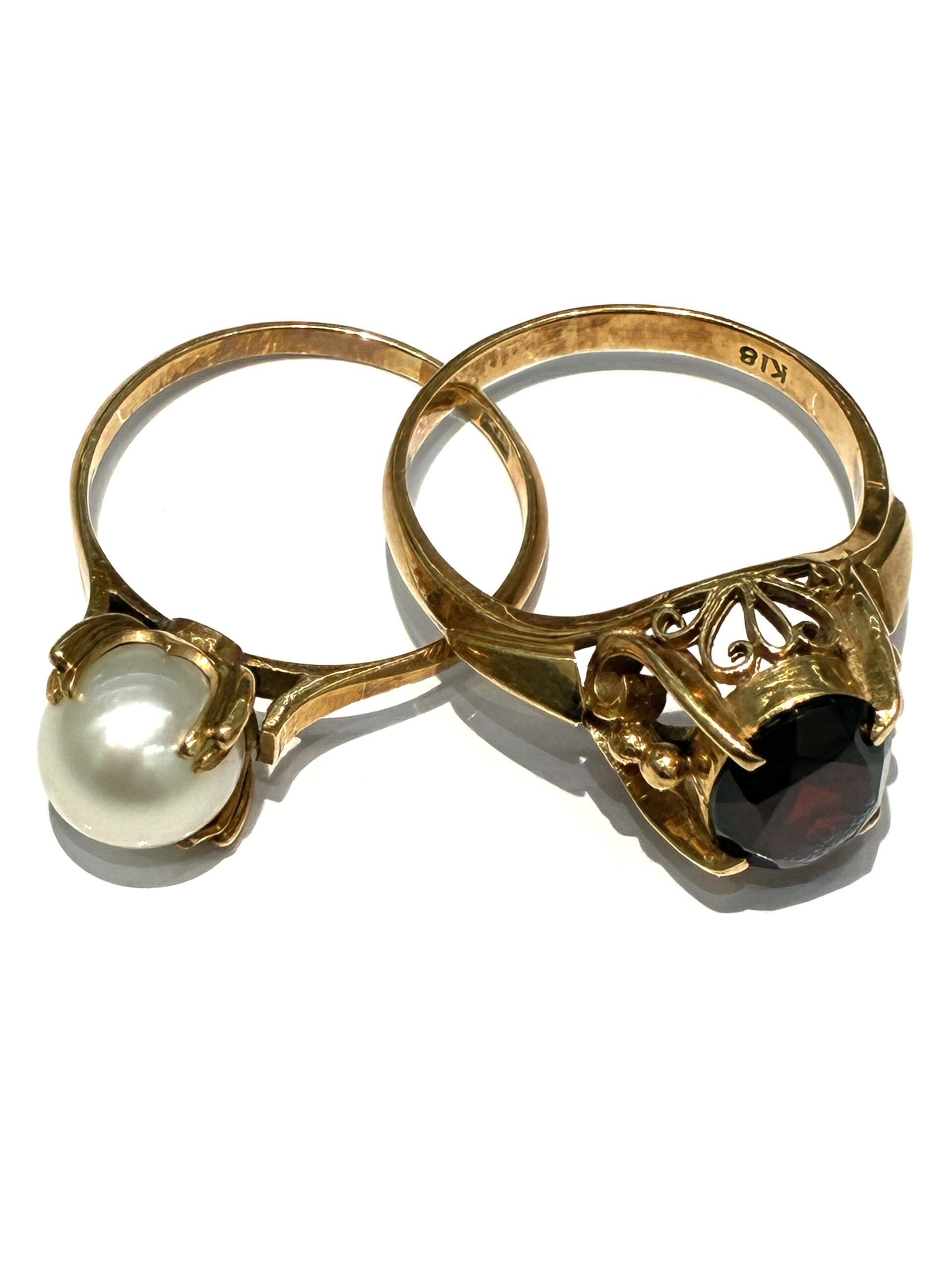 K18　ガーネット、真珠指輪