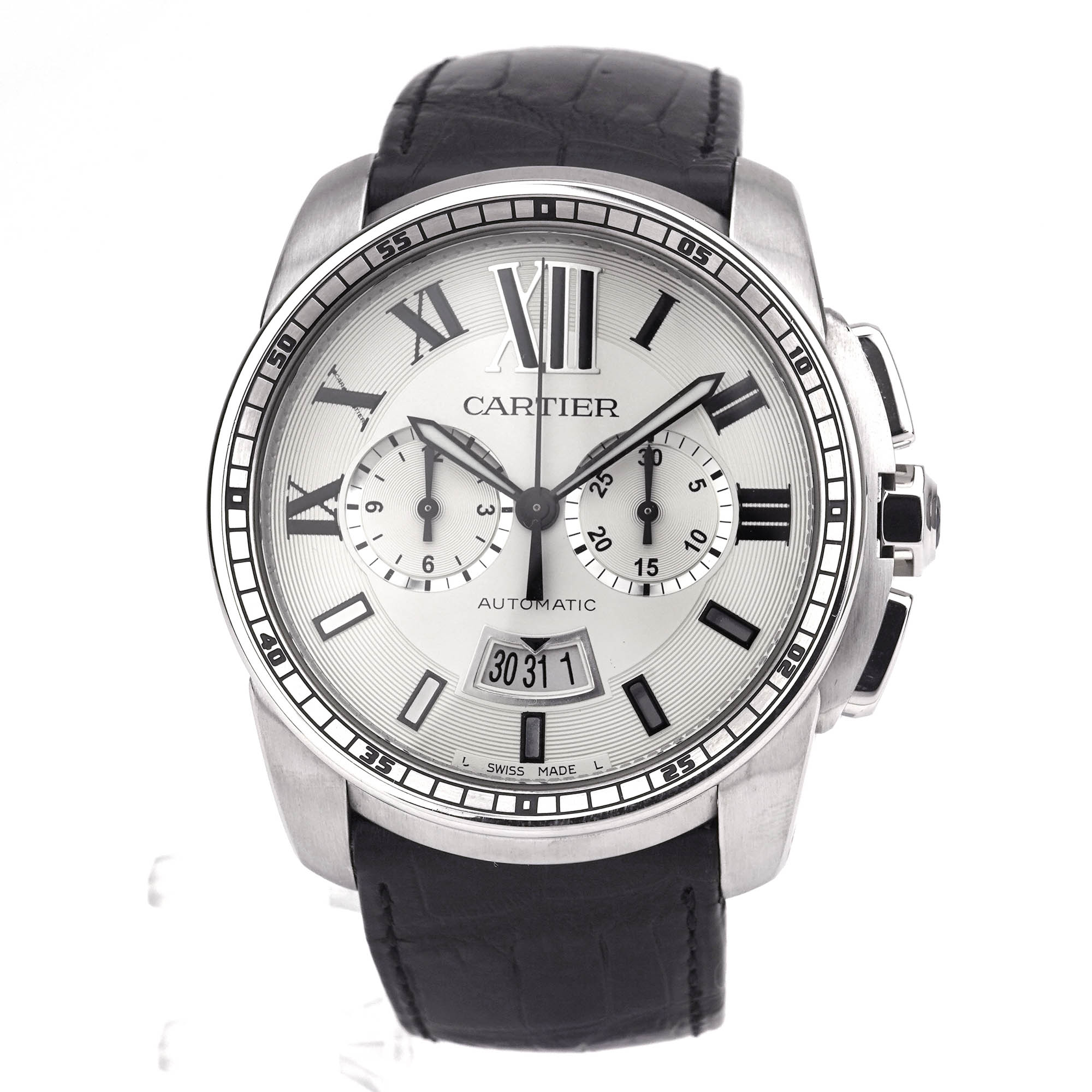 Cartier カルティエ　Calibre de Cartier　クロノグラフ ホワイト文字盤 自動巻き