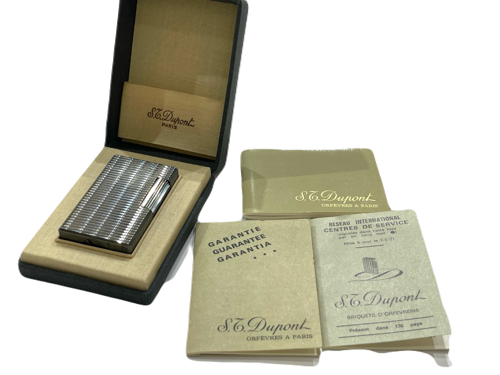 S.T Dupont デュポン ローラー式 ガスライター シルバー系 5558EE 箱・冊子付き