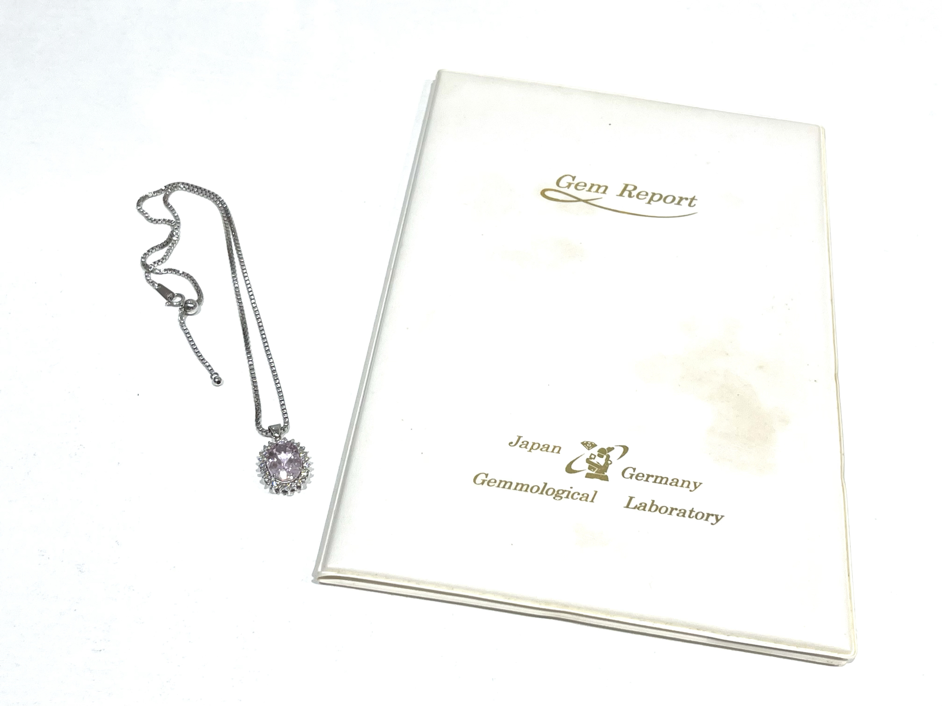 プラチナ Pt850 Pt900　クンツァイト：7.96ct・ダイヤモンド0.76ct付きネックレス