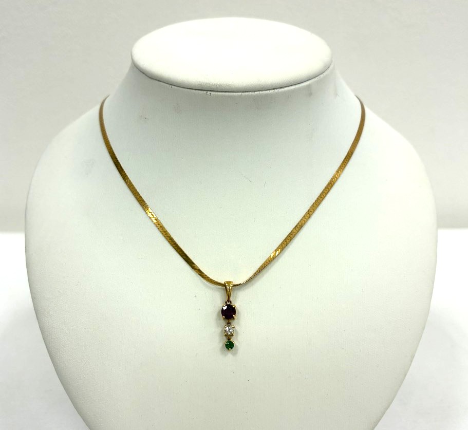 3ストーン ネックレス ルビー ダイヤモンド エメラルド