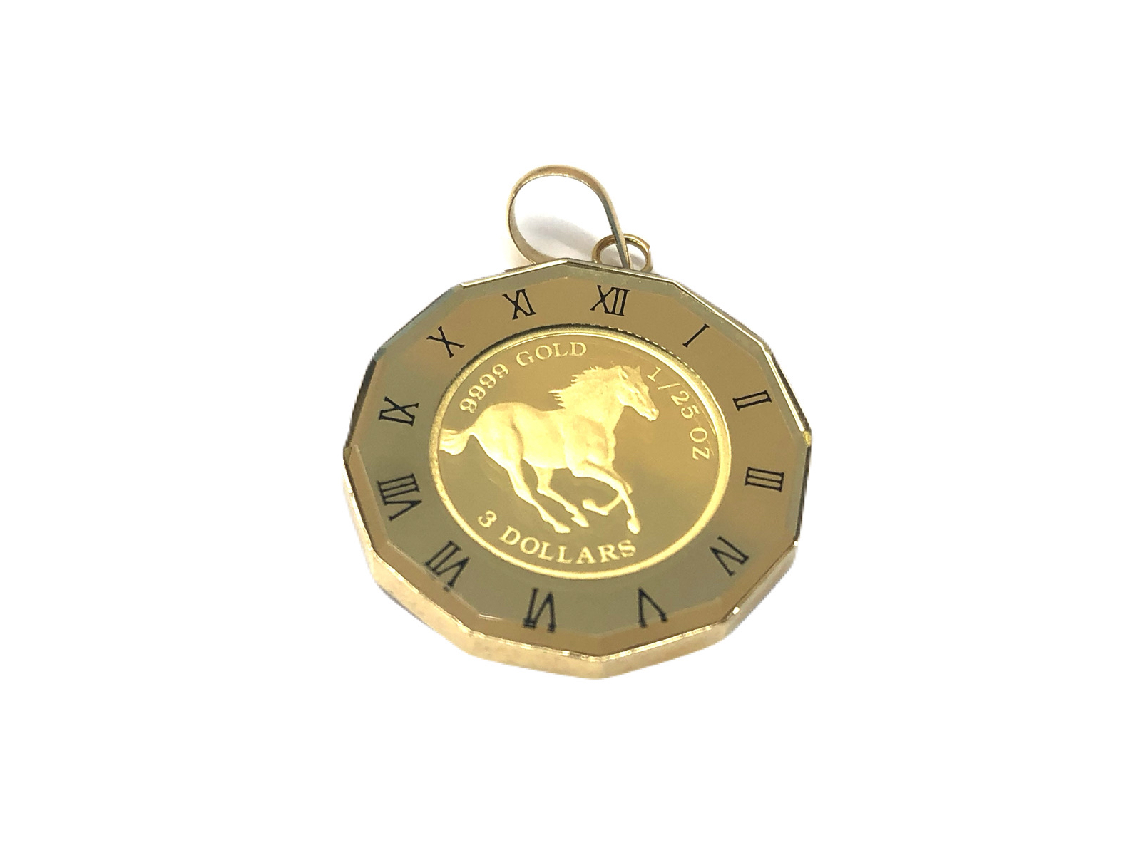 999.9 ツバルホース金貨（3＄） 1/25oz　時計モチーフペンダントトップ