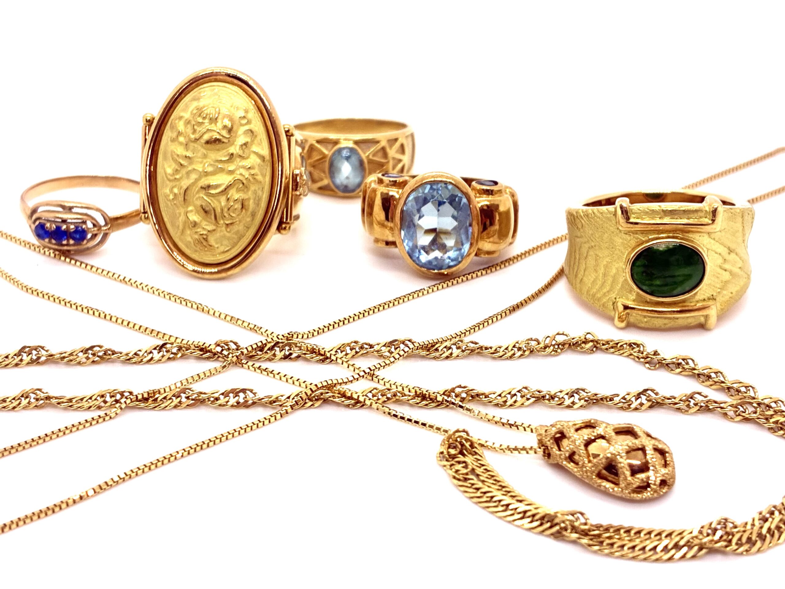 18金/K18　デザインネックレス　色石リング　アクアマリンリング　サファイアリング