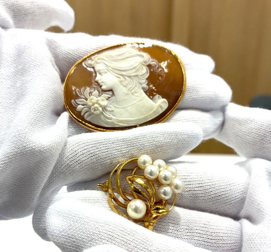 K18 カメオ ブローチ パール