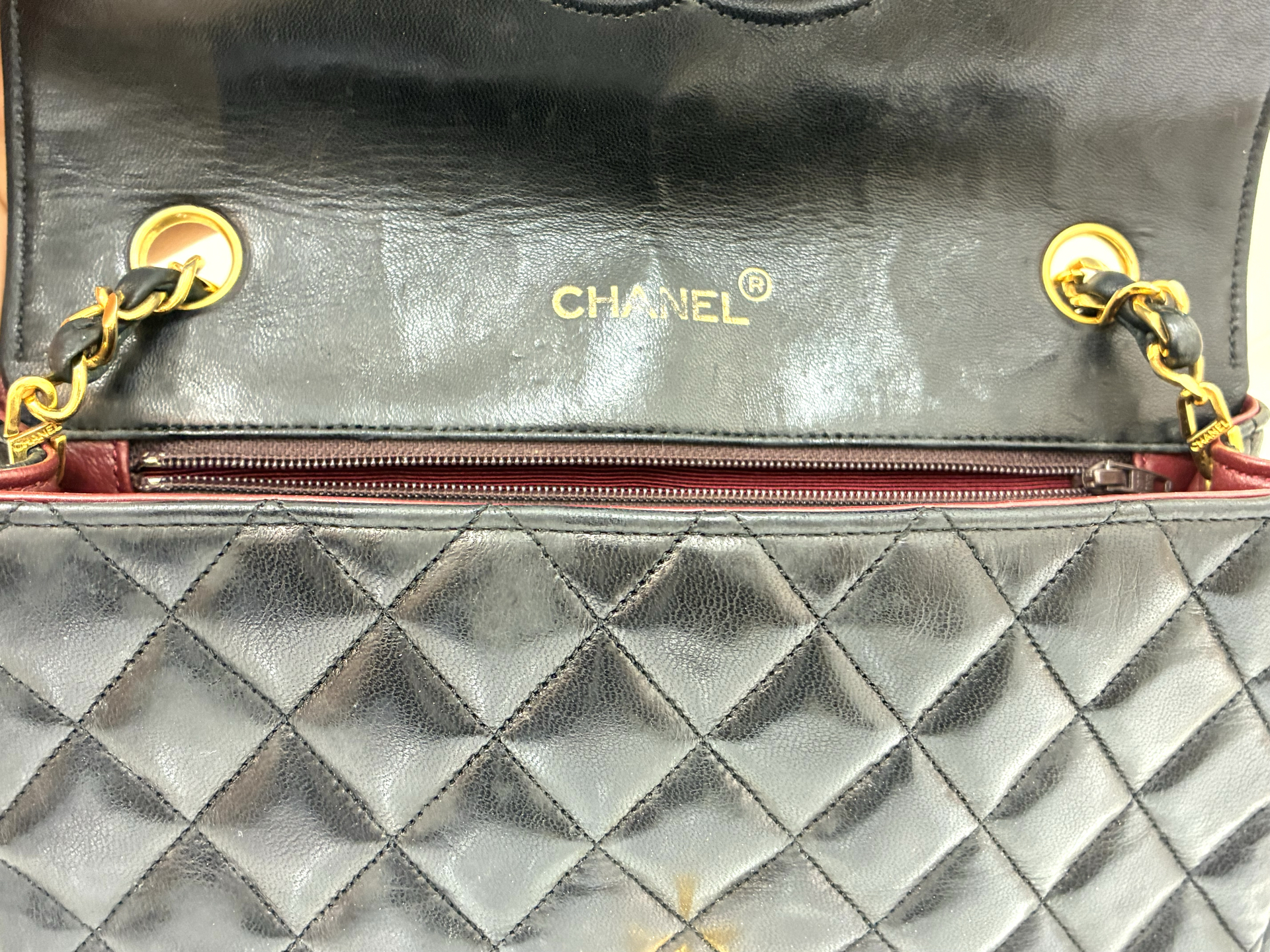 CHANEL マトラッセ ラムスキン ゴールド金具 ショルダーバッグ ブラック系（シリアル：0782264）