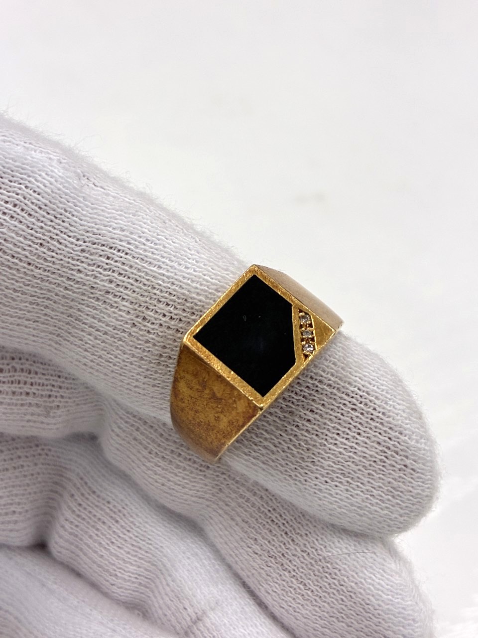 K18 黒色石付 デザインリング