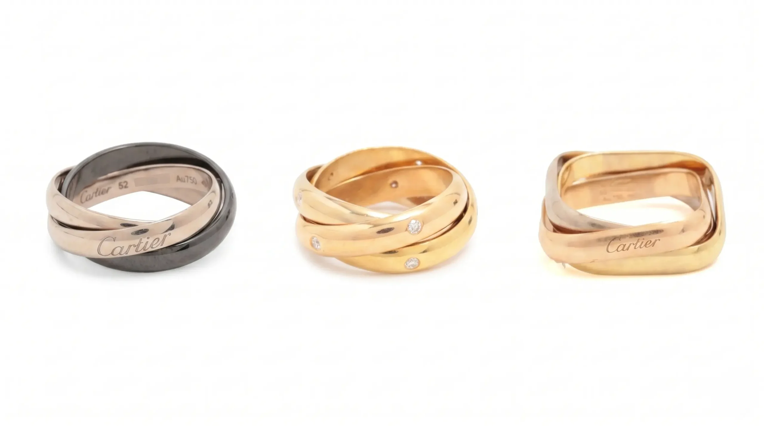 カルティエ、トリニティリングのセラミックとダイヤモンドモデル