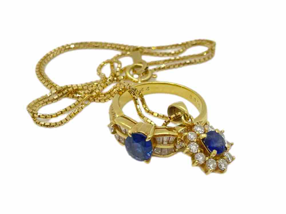 K18 サファイア付き ネックレス リング