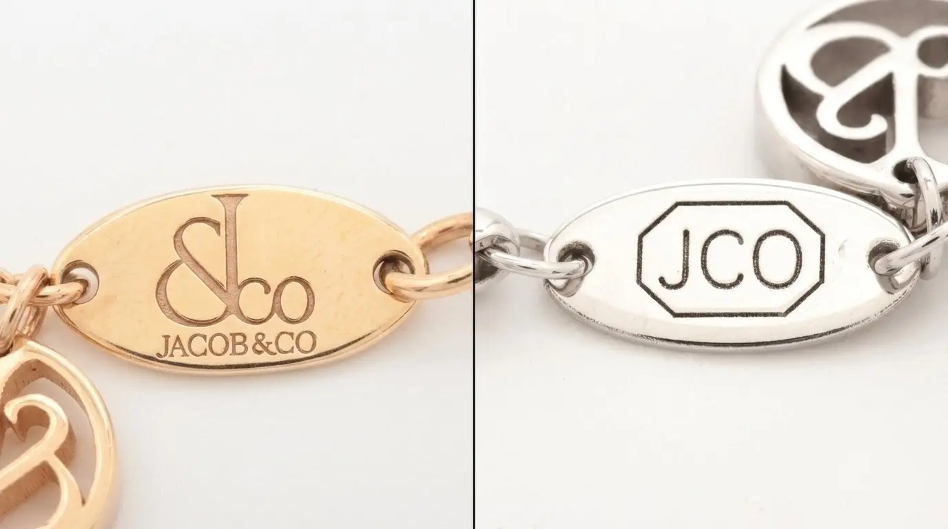 ジェイコブ(JACOB)のネックレスプレートにあるブランドロゴ「JCO」の刻印拡大写真