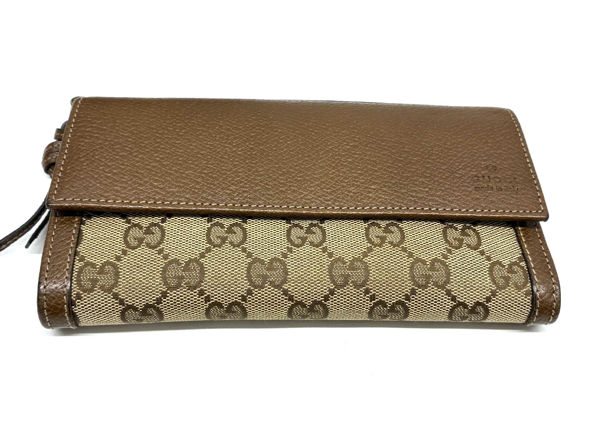 GUCCI グッチ GGキャンバス×レザー 二つ折り長財布 ブラウン系