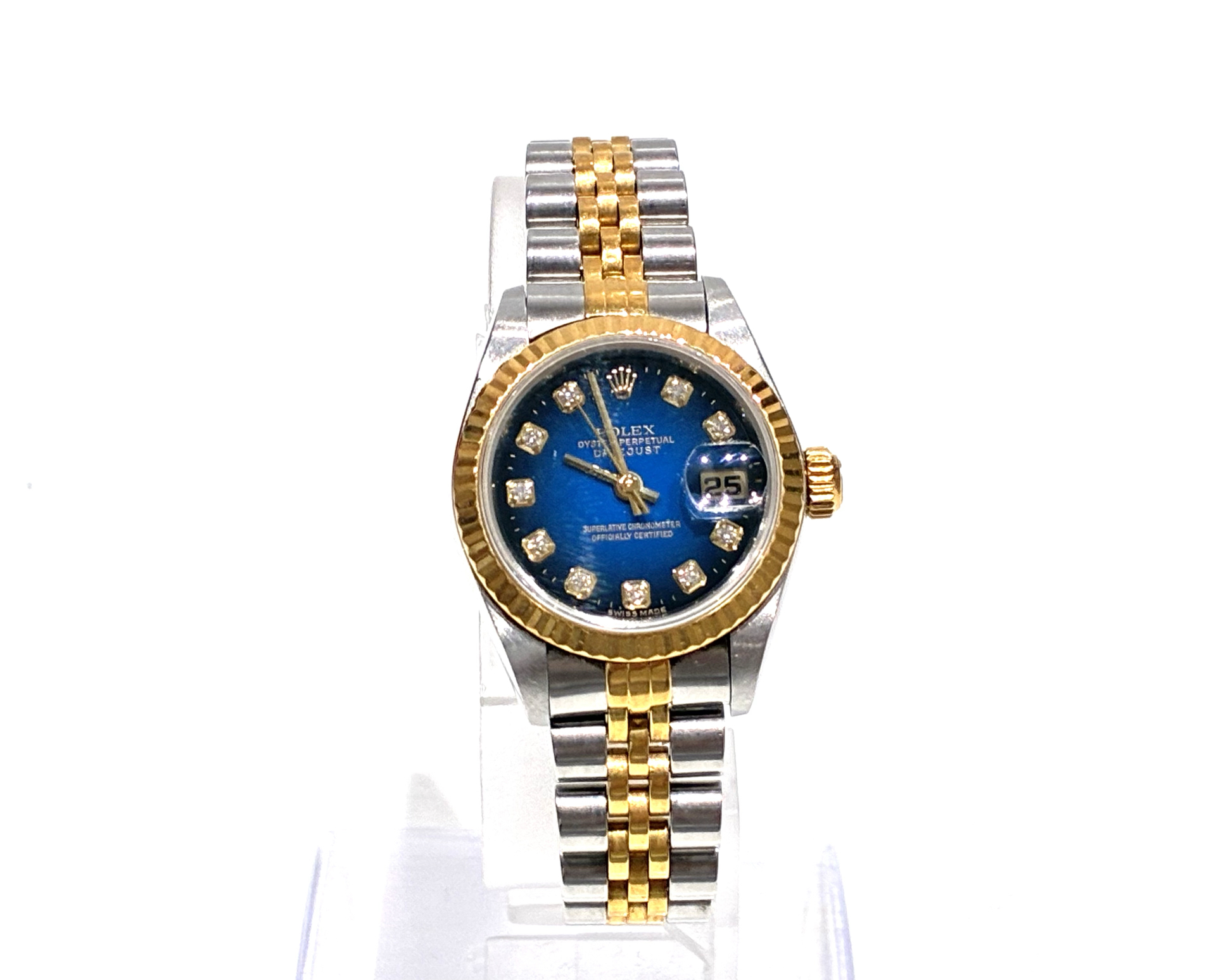 （ロレックス）ROLEX 69173 T150767 デイトジャスト オイスターパーペチュアル SS×YG AT 稼働品 ブルー文字盤 　 レディース　腕回り：14cm　付属品：BOX あまりゴマ×3 オーバーホール証明書 取扱説明書 冊子類　