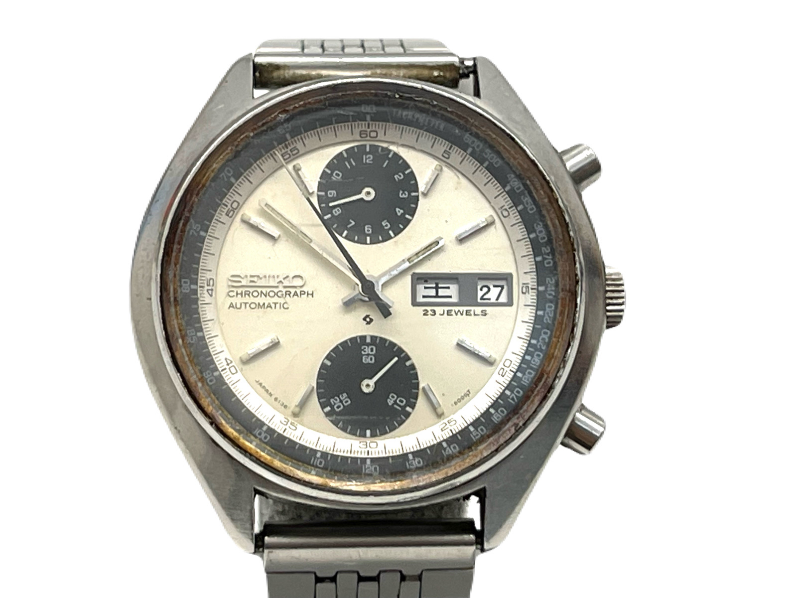 (SEIKO）セイコー クロノグラフ 23石 ホワイト文字盤　AT 稼働　6138-8000　192227　ベビーパンダ