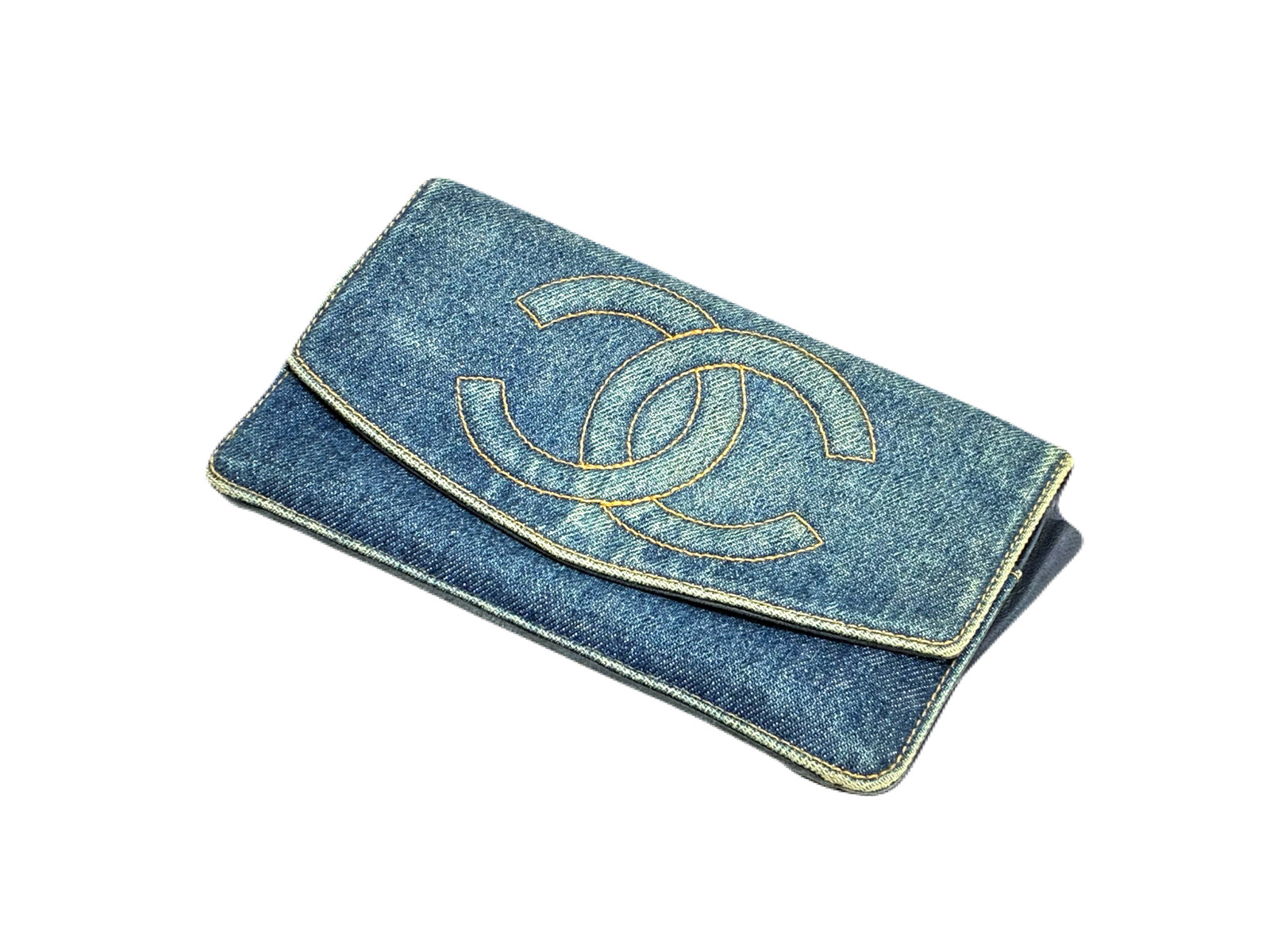 （CHANEL）シャネル ココマーク デニム ウォレット ブルー ゴールド金具 付属品：シール　シリアル不鮮明