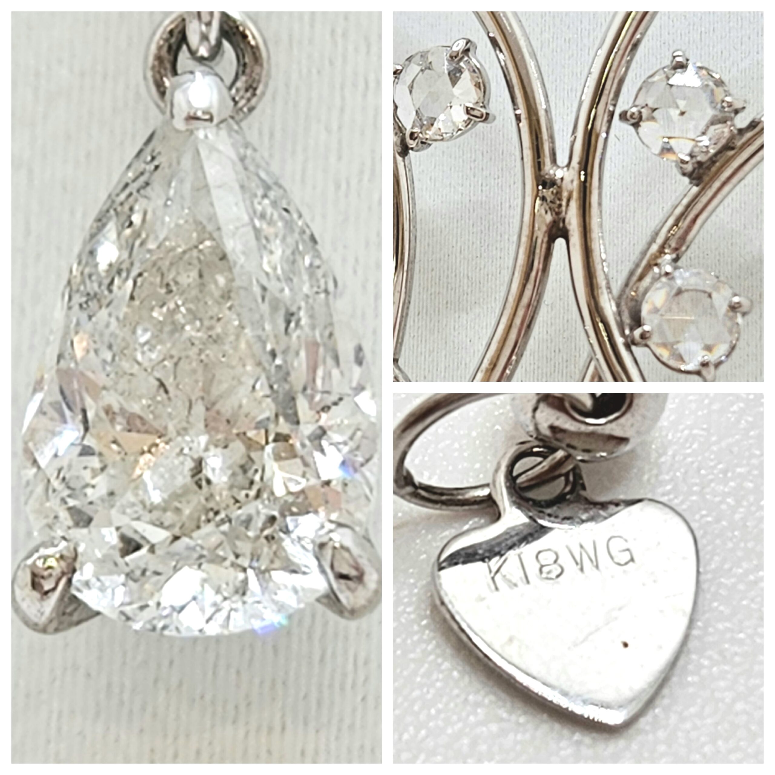 K18WGペアシェイプダイヤモンドネックレス D1.027ct D2.11ct
