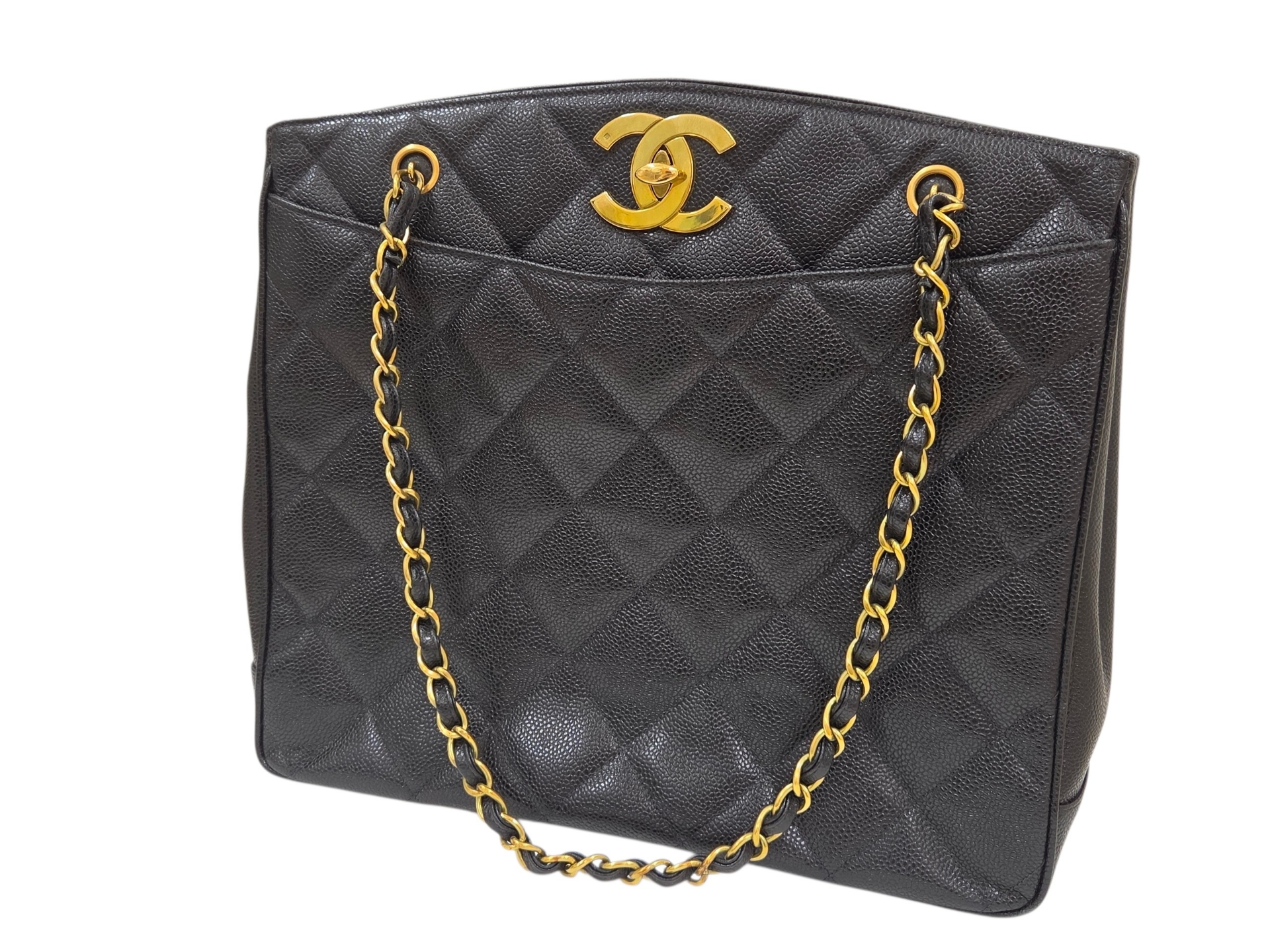 CHANEL マトラッセ ターンロック チェーントート キャビアスキン